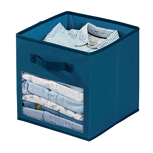 iDesign Emmy Fabric Storage Cube Bin, Small Basket Container with Dual Side Handles for Closet, Bedroom, Toys, Nursery - Blue