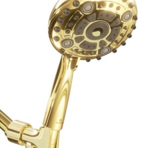 Aquarius Mist Handheld Gold Shower Head With Hose (Extra Long) Spa Grade High Pressure Hand Held Showerhead Wand With 6 Spray Settings – Adjustable Mount Holder & Teflon Tape - Polished Brass