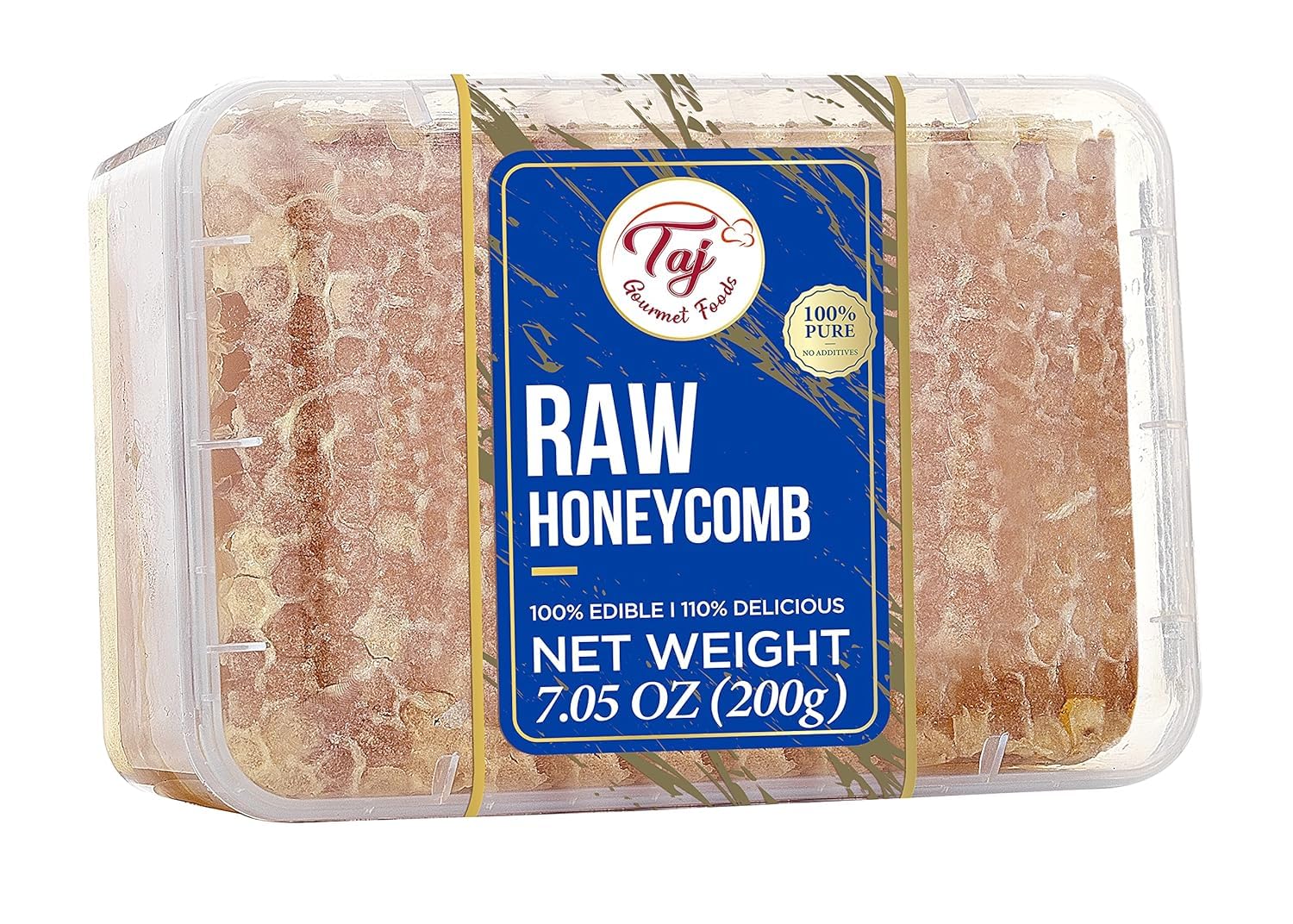 Taj Gourmet All Natural Raw Honeycomb 100% Honey Pure Turkish Raw Honey Comb -100% All Natural Edible Honey Combs Raw Edible - Perfect For Healthy Smoothies Honey With Honeycomb, 200g (7.05oz)