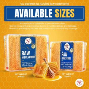 Taj Gourmet All Natural Raw Honeycomb 100% Honey Pure Turkish Raw Honey Comb -100% All Natural Edible Honey Combs Raw Edible - Perfect For Healthy Smoothies Honey With Honeycomb, 200g (7.05oz)