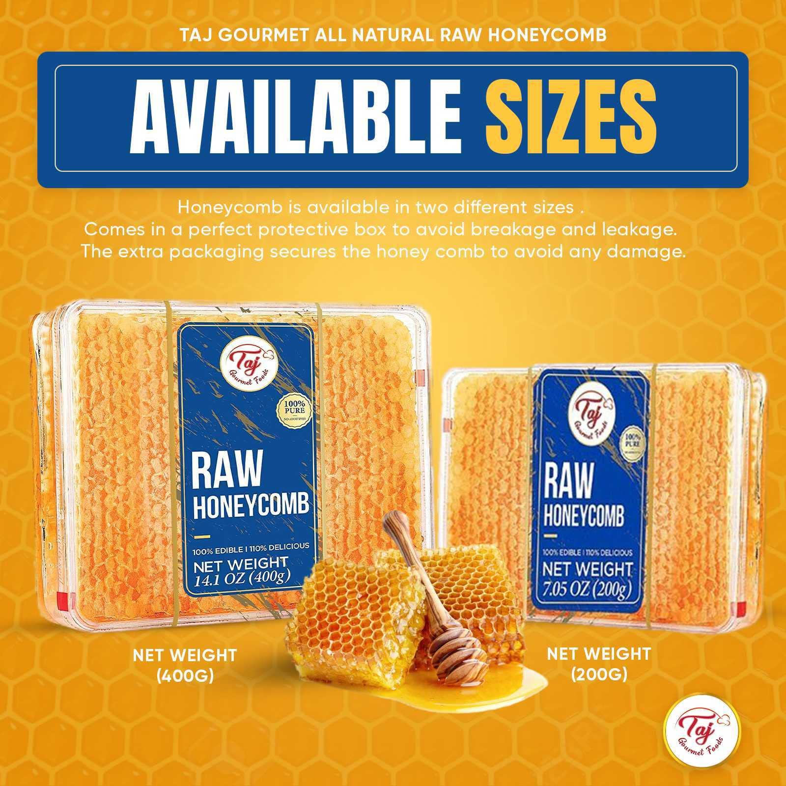 Taj Gourmet All Natural Raw Honeycomb 100% Honey Pure Turkish Raw Honey Comb -100% All Natural Edible Honey Combs Raw Edible - Perfect For Healthy Smoothies Honey With Honeycomb, 200g (7.05oz)