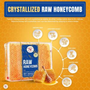 Taj Gourmet All Natural Raw Honeycomb 100% Honey Pure Turkish Raw Honey Comb -100% All Natural Edible Honey Combs Raw Edible - Perfect For Healthy Smoothies Honey With Honeycomb, 200g (7.05oz)