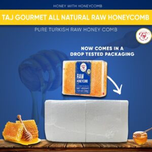 Taj Gourmet All Natural Raw Honeycomb 100% Honey Pure Turkish Raw Honey Comb -100% All Natural Edible Honey Combs Raw Edible - Perfect For Healthy Smoothies Honey With Honeycomb, 200g (7.05oz)