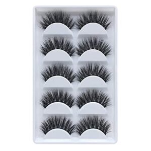 False Eyelashes, 3D Faux Mink Fake Eyelashes Handmade Dramatic Thick Crossed Cluster False Eyelashes Black Nature Fluffy Long Soft Reusable(5 Pairs)