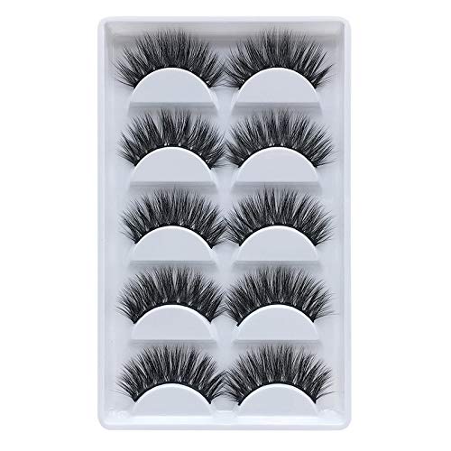 False Eyelashes, 3D Faux Mink Fake Eyelashes Handmade Dramatic Thick Crossed Cluster False Eyelashes Black Nature Fluffy Long Soft Reusable(5 Pairs)