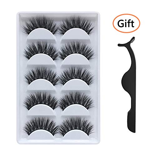 False Eyelashes, 3D Faux Mink Fake Eyelashes Handmade Dramatic Thick Crossed Cluster False Eyelashes Black Nature Fluffy Long Soft Reusable(5 Pairs)