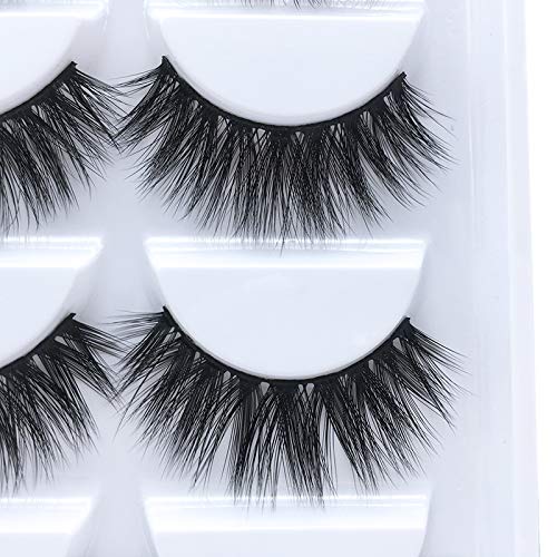 False Eyelashes, 3D Faux Mink Fake Eyelashes Handmade Dramatic Thick Crossed Cluster False Eyelashes Black Nature Fluffy Long Soft Reusable(5 Pairs)