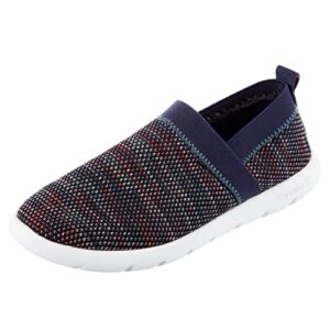 isotoner women's lightweight and breathable elastic knit slip-on shoe slipper, dark blue, 9