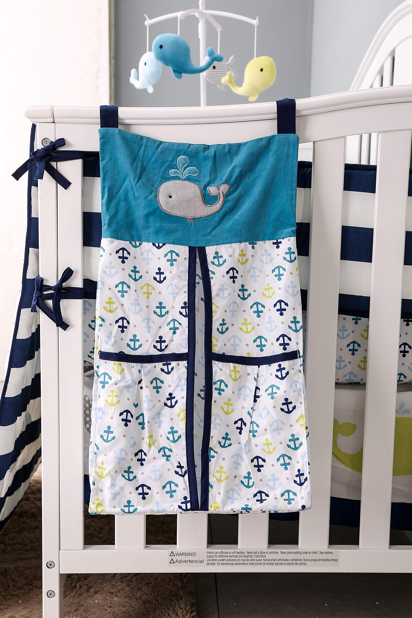 Embroidery Crib Diaper Stacker Blue Whale Arrow Crib Diaper Hanging Bag (Blue Whale Arrow)