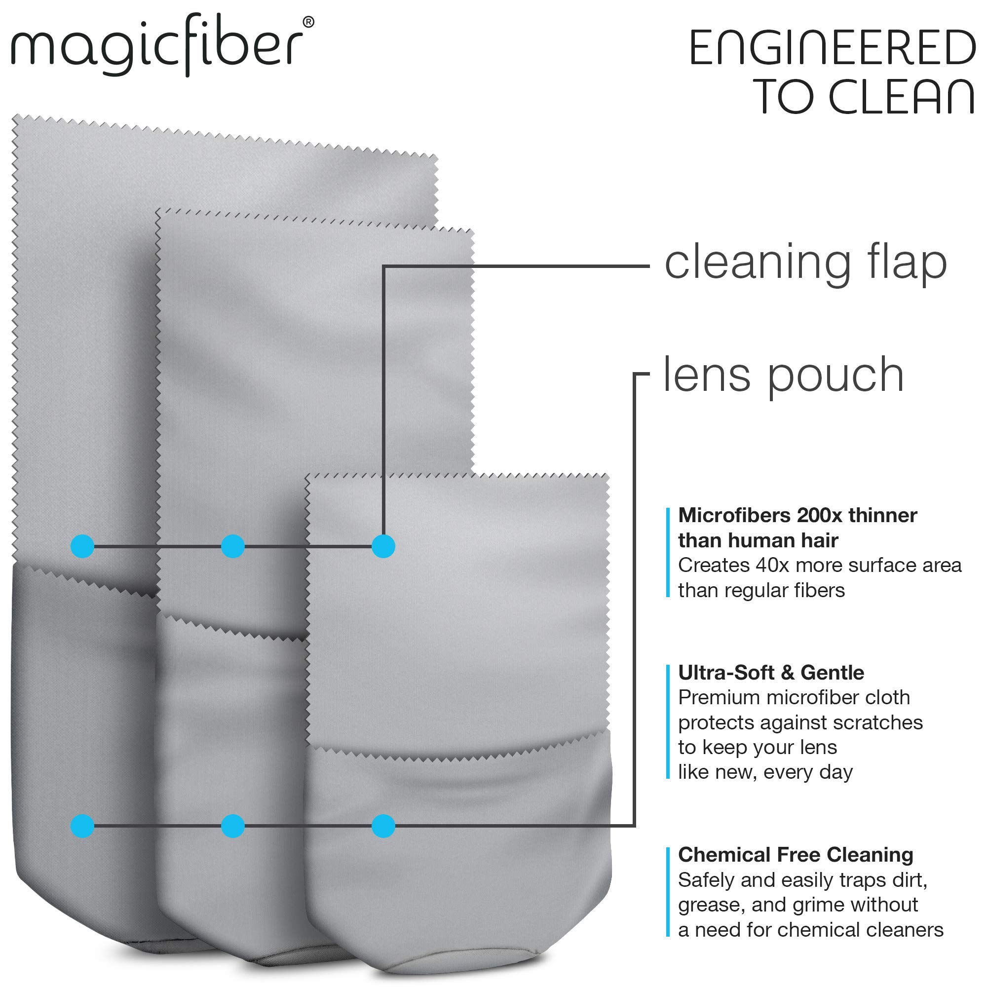 MagicFiber Microfiber Camera Lens Pouches (3 Pack) Ultra Soft Bags with Built-in Cloth for Cleaning and Storing Camera Lenses