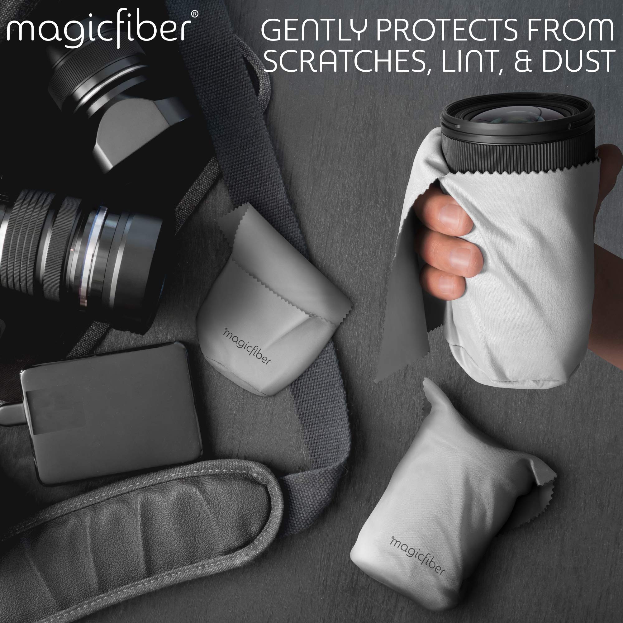 MagicFiber Microfiber Camera Lens Pouches (3 Pack) Ultra Soft Bags with Built-in Cloth for Cleaning and Storing Camera Lenses