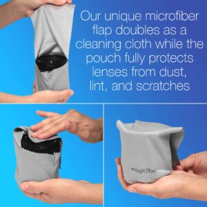 MagicFiber Microfiber Camera Lens Pouches (3 Pack) Ultra Soft Bags with Built-in Cloth for Cleaning and Storing Camera Lenses