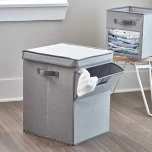 iDesign Emmy Fabric Storage Bin with Lid and Opening Front, Basket Container with Dual Side Handles for Closet, Bedroom, Toys, Nursery - Gray