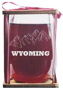orange kat wyoming mountains stemless wine glass with presentation packaging