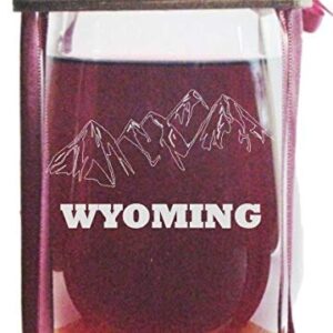 Orange Kat Wyoming Mountains Stemless Wine Glass with Presentation Packaging