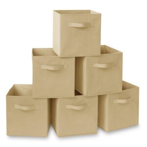 casafield set of 6 collapsible fabric cube storage bins, sandy beige - 11" foldable cloth baskets for shelves, cubby organizers & more