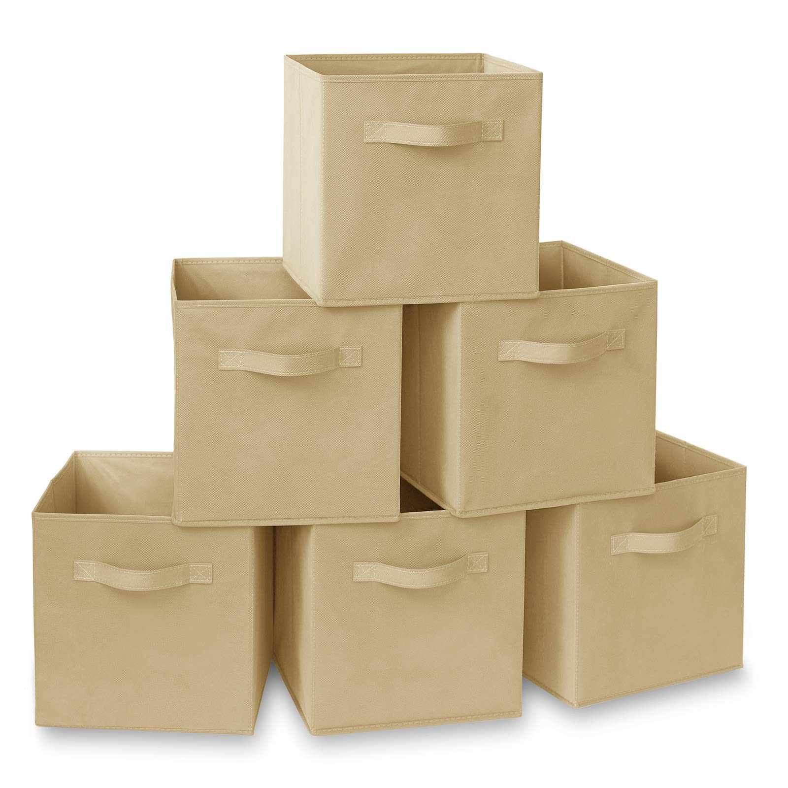 Casafield Set of 6 Collapsible Fabric Cube Storage Bins, Sandy Beige - 11" Foldable Cloth Baskets for Shelves, Cubby Organizers & More