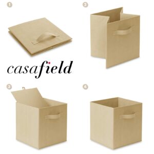 Casafield Set of 6 Collapsible Fabric Cube Storage Bins, Sandy Beige - 11" Foldable Cloth Baskets for Shelves, Cubby Organizers & More