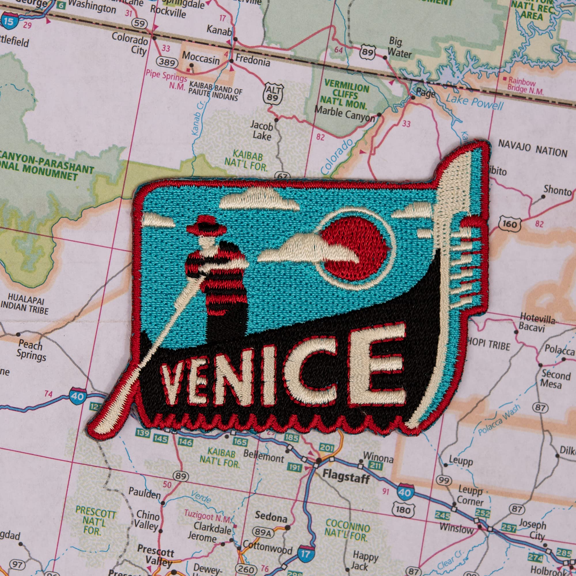 Vagabond Heart Venice Patch - Gondola and Gondolier Souvenir - Venice Italy Iron On Travel Badge