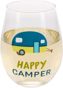 pavilion - happy camper - 18 oz stemless wine glass