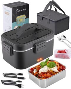 nifogo electric lunch box food heater 75w portable heated lunch box for adults 3 in 1 portable food warmer 110v/12v/24v, with 1,8l removable stainless steel container & bag(black)