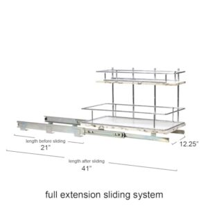 Household Essentials Glidez Chrome-Plated Steel and Faux Marble Pull-Out/Slide-Out Storage Organizer for Under Sink or Cabinet - 2-Tier Design - Fits Standard Size Cabinet or Shelf, White and Chrome
