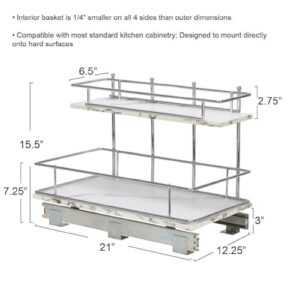 Household Essentials Glidez Chrome-Plated Steel and Faux Marble Pull-Out/Slide-Out Storage Organizer for Under Sink or Cabinet - 2-Tier Design - Fits Standard Size Cabinet or Shelf, White and Chrome