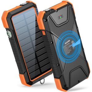 blavor solar power bank, pd18w qc3.0 fast charging 10w wireless charger 20000mah solar powered powerbank with type c input/output, ipx5 waterproof, camping flashlight, compass, carabiner