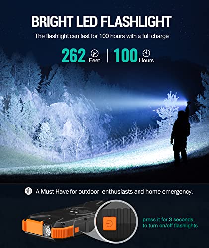 BLAVOR Solar Power Bank, PD18W QC3.0 Fast Charging 10W Wireless Charger 20000mAh Solar Powered Powerbank with Type C Input/Output, IPX5 Waterproof, Camping Flashlight, Compass, Carabiner