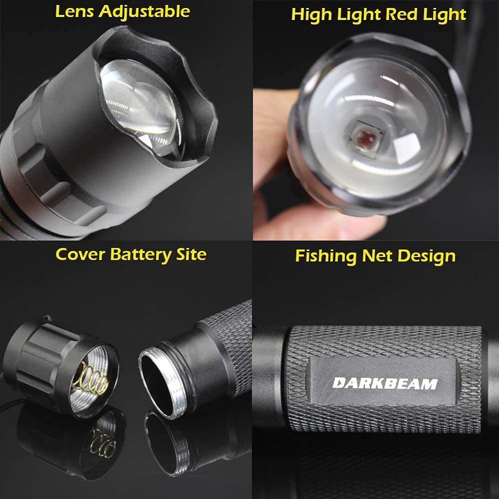 DARKBEAM Red Light Flashlight Tactical LED Rechargeable, Zoomable Portable Handheld Red-Light for Fishing Hunting Detector Astrophotography