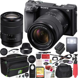 sony a6400 4k mirrorless camera ilce-6400m/b with 18-135mm f3.5-5.6 oss zoom lens kit and deco gear travel case filter set extra battery remote & flash bundle