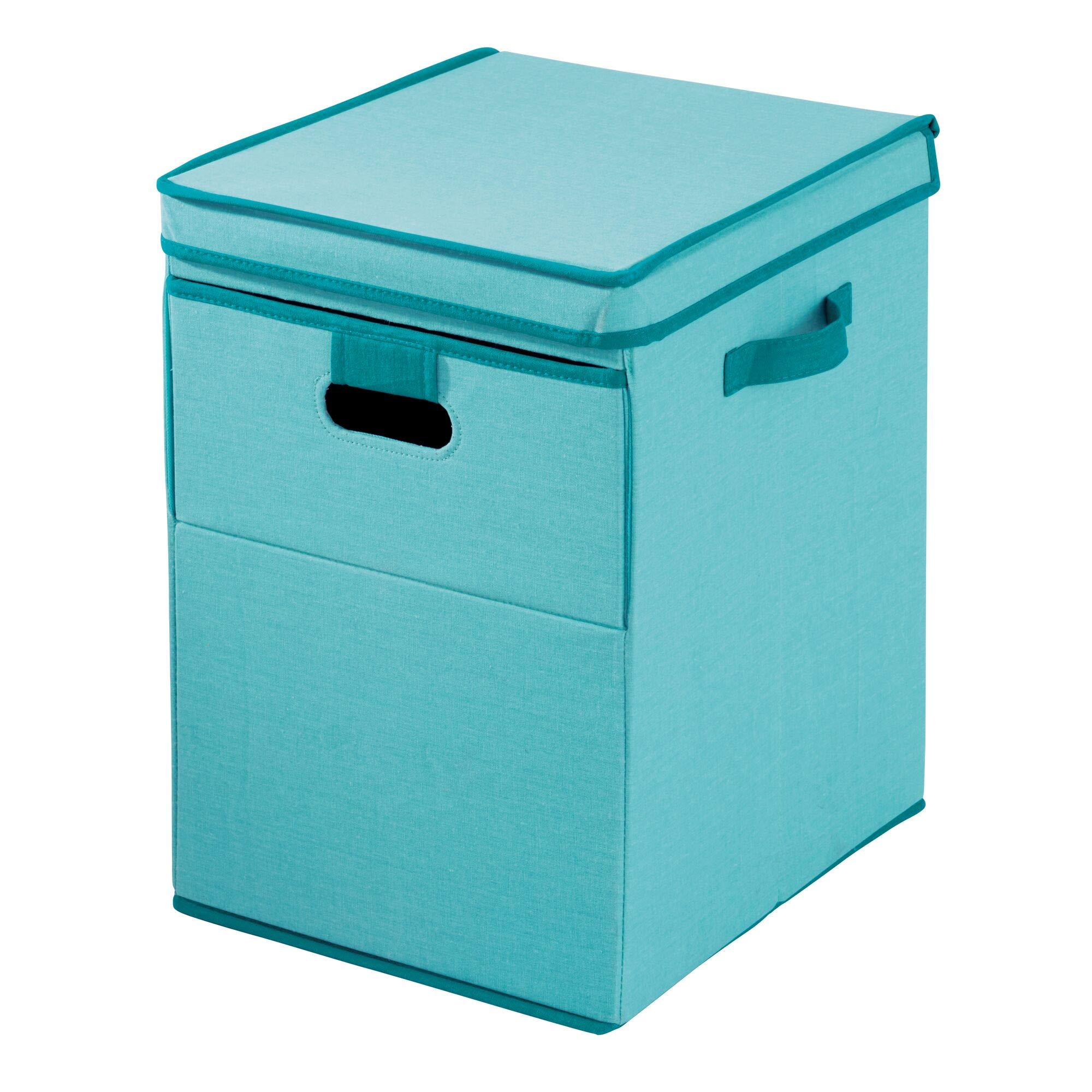 iDesign Emmy Fabric Storage Bin with Lid and Opening Front, Basket Container with Dual Side Handles for Closet, Bedroom, Toys, Nursery - Teal