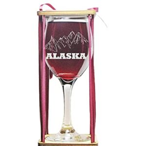 Orange Kat Alaska Mountains Stemmed Wine Glass with Charm and Presentation Packaging