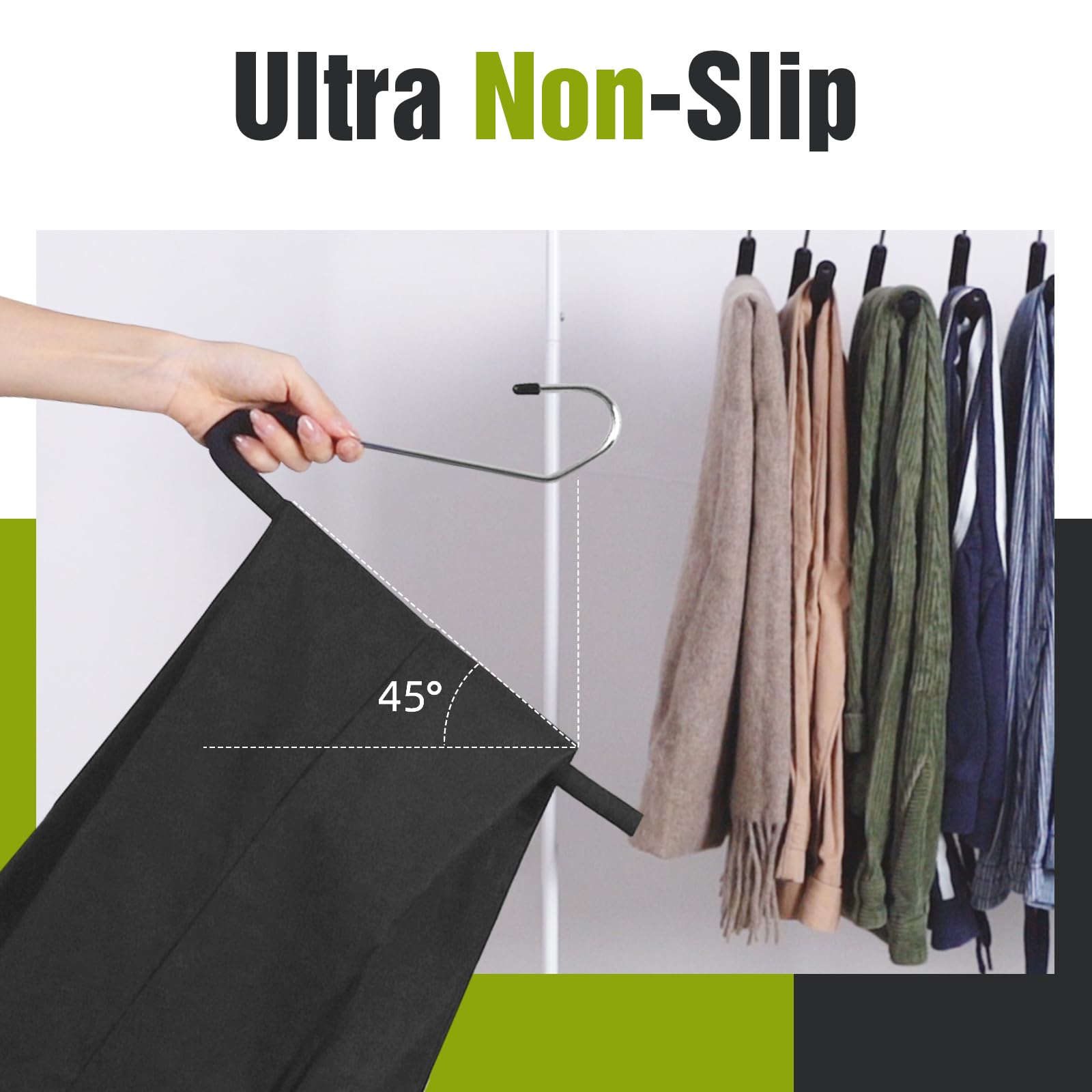 Spring Fever Open Ended Non Slip Sponge Padded Pants Hangers - Chrome Plating Foam Heavy Duty Space Saving Black 10