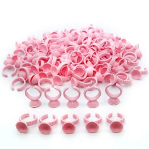 g2plus 100pcs pink disposable plastic nail art tattoo glue rings holder eyelash extension rings adhesive pigment holders finger hand beauty tools (pink)