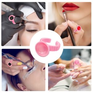 G2PLUS 100PCS Pink Disposable Plastic Nail Art Tattoo Glue Rings Holder Eyelash Extension Rings Adhesive Pigment Holders Finger Hand Beauty Tools (Pink)