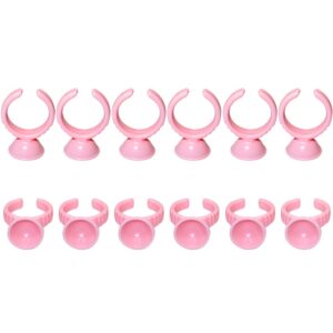 G2PLUS 100PCS Pink Disposable Plastic Nail Art Tattoo Glue Rings Holder Eyelash Extension Rings Adhesive Pigment Holders Finger Hand Beauty Tools (Pink)