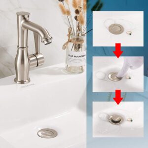 REGALMIX Vessel Sink Drain, Bathroom Faucet Vessel Sink Pop Up Drain Stopper Without Overflow Brushed Nickel, Built-in Anti-Clogging Strainer,Fits Standard American Drain Hole1-1/2 to 1-3/4",R085B-BN