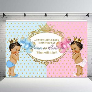 mehofoto royal gender reveal party photo background baby shower prince or princess pink or blue gold polka dots balloons decoration photography backdrops banner for dessert table supplies 7x5ft