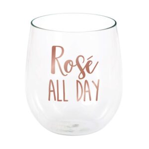 creative converting rosé all day plastic stemless wine glasses, 6 ct