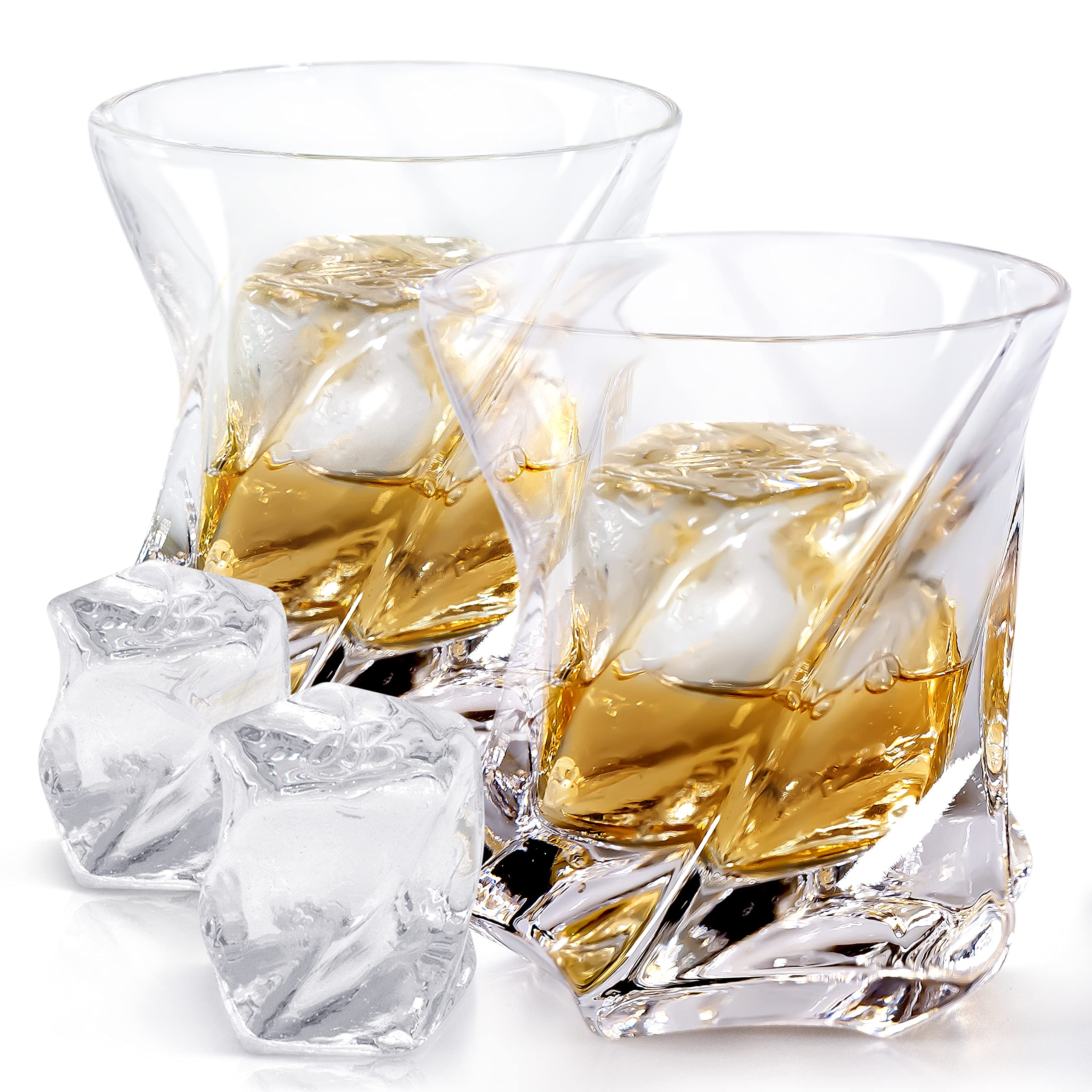 STAR Whiskey Glasses Heavy Tumbler – Elevate your Drinking Experience Whiskey Set of 2 Hand Blown, Cystal, Bourbon Glass (7oz) w/ Matching Ice Mold Glassware sets gifts for Men, Rock Glasses