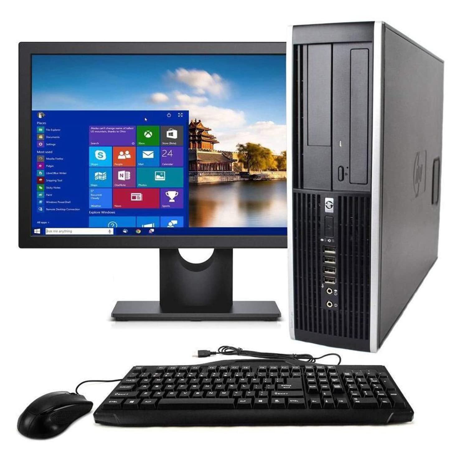 HP Elite Desktop Computer, Intel Core i5 3.2 GHz, 4 GB RAM, 250 GB HDD, Keyboard & Mouse, Wi-Fi, 17" LCD Monitor (Brands Vary), DVD-ROM, Windows 10, (Renewed)