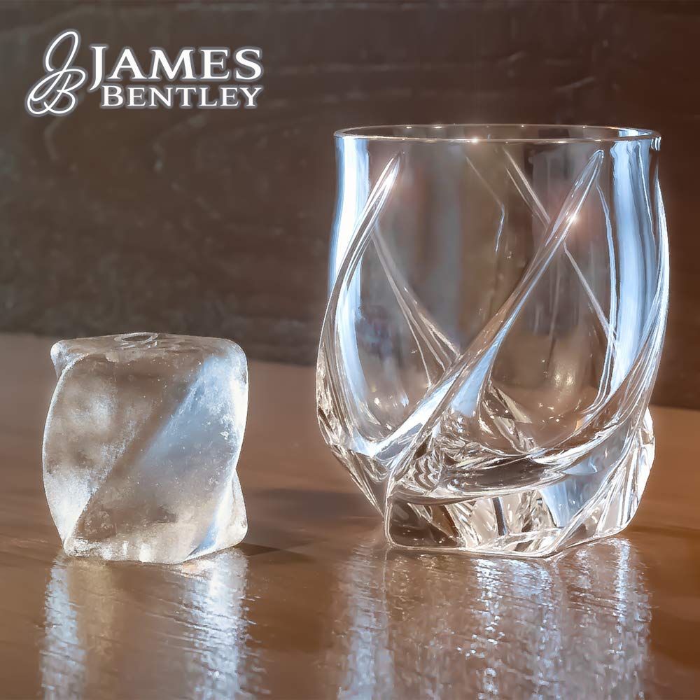 JAMES BENTLEY Glass Vride Heavy Tumbler – Elevate your Drinking Experience with our Whiskey Set of 2 Hand Blown, Double Wall Glass Tumbler (9.5oz) with Ice Mold Tray - Whiskey Glasses for Men