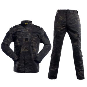akarmy unisex lightweight military camo tactical camo hunting combat bdu uniform army suit set mcf black cp