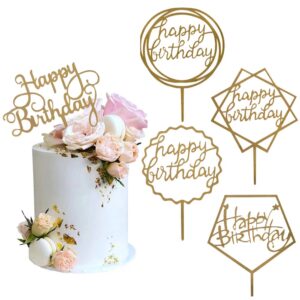 gold cake topper acrylic happy birthday cake decoration supplies (5 pieces)