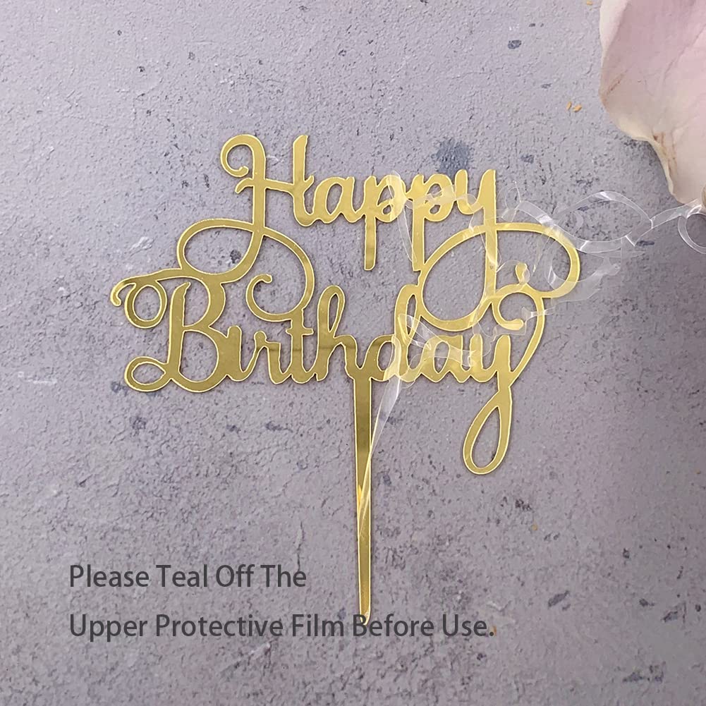 Gold Cake Topper Acrylic Happy Birthday Cake Decoration Supplies (5 Pieces)