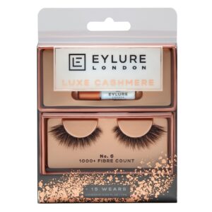 eylure false lashes, luxe cashmere no. 6 with adhesive included, 1 pair black
