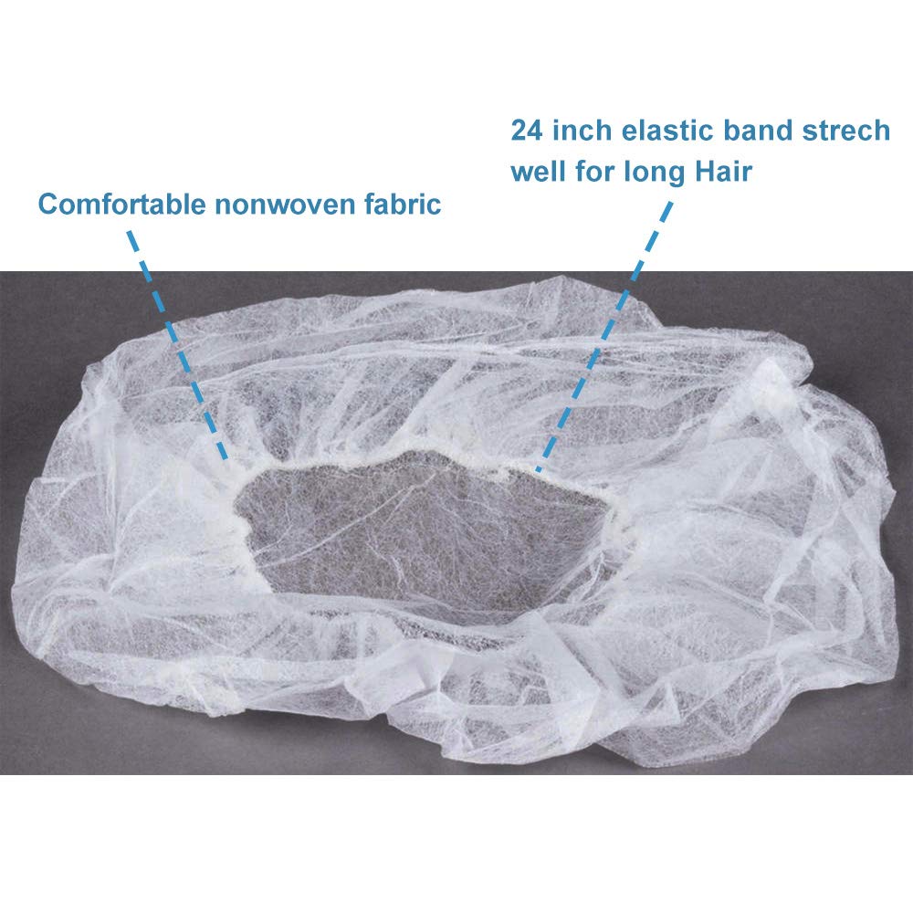 Cleaing 24 Inch Disposable Bouffant Cap White, 100 Pack, Hair Net