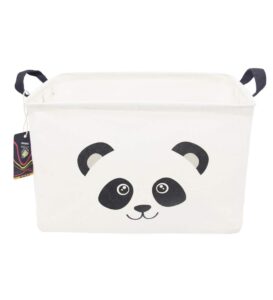 hkec rectangle panda easter basket,storage basket with handles, collapsible storage box cute canvas toy bin for pet/kids,gift basket,room decor(panda)