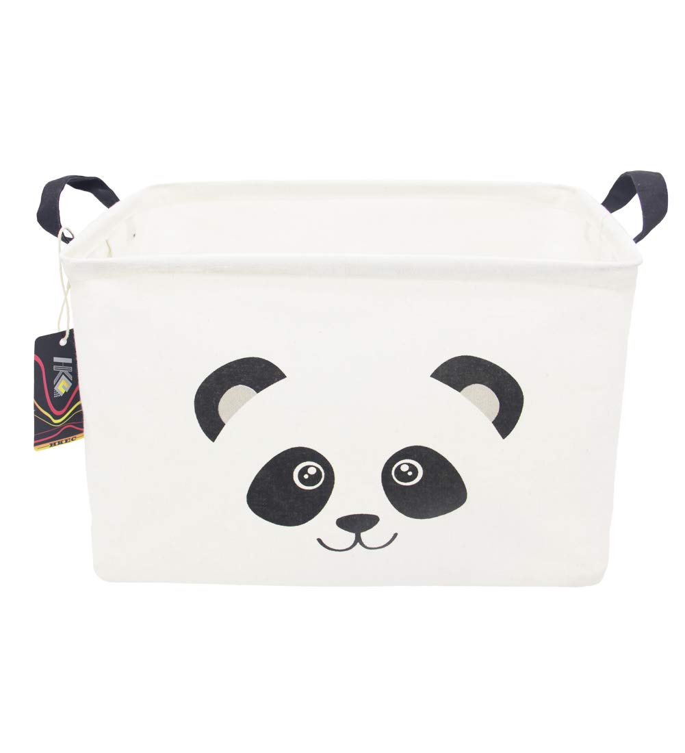 HKEC Rectangle Panda Easter Basket,Storage Basket with Handles, Collapsible Storage Box Cute Canvas Toy Bin for Pet/Kids,Gift Basket,Room Decor(PANDA)